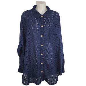 Maurice's Womens Eyelet Shacket XL Navy Blue Button Front Pocket Cotton Shirt